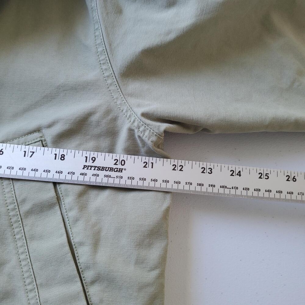 LL Bean Jacket Womens Medium Petite Green Canvas Barn Coat Corduroy Collar Lined - Picture 7 of 9